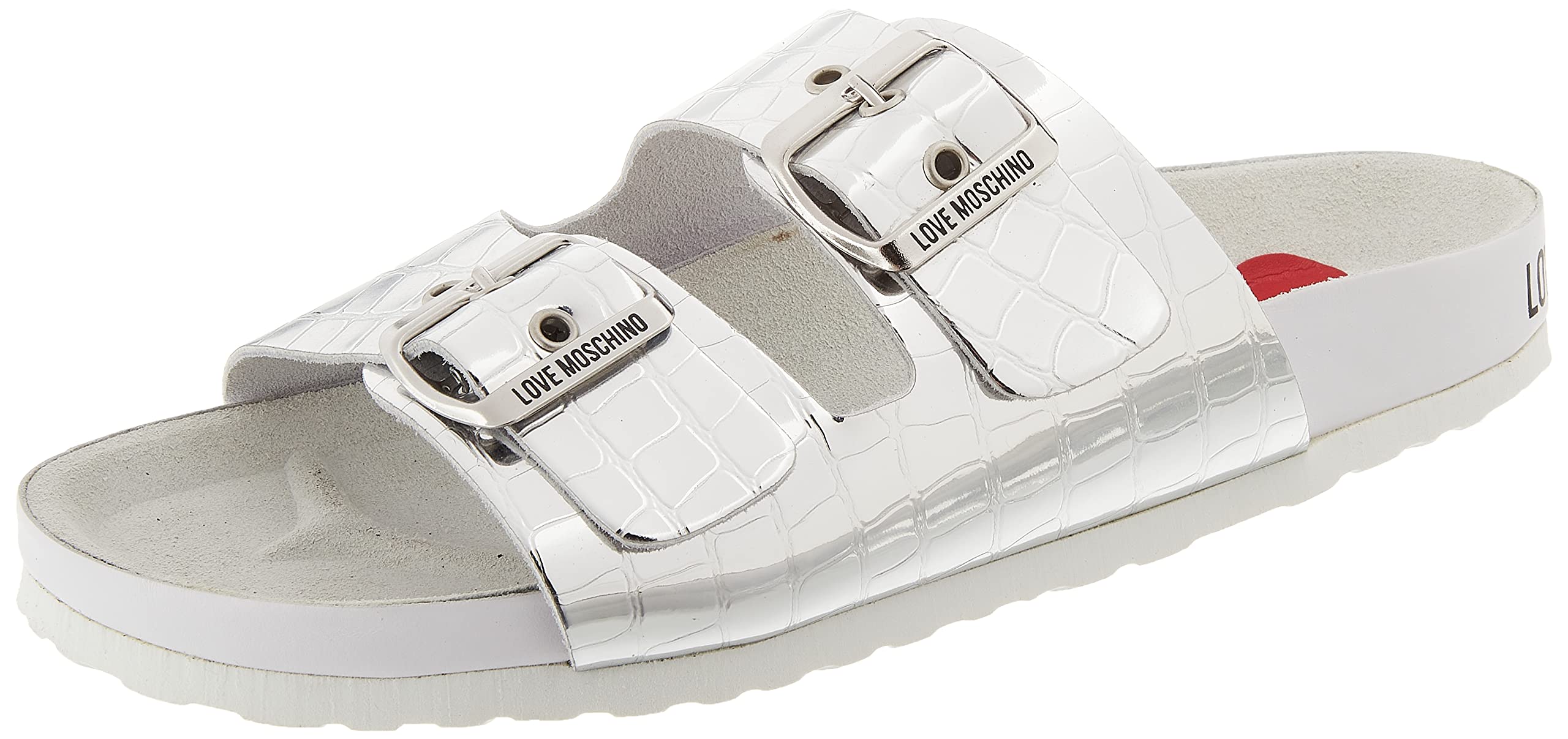 Love Moschino Damen Kollektion Frühling Sommer 2022 Sandale, Silber/schwarz, 36 EU