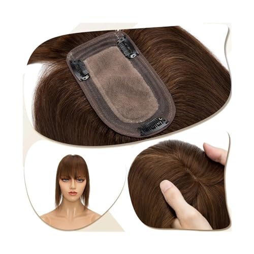 Haartopper für Frauen Damen-Topper, Mittelteil, Haaraufsätze mit Pony, glattes Haar, Perücken, natürliches indisches Echthaar, 7 x 12,5 cm, Topper auf Seidenbasis, Clip-in-Haarverlängerung Haarteil To