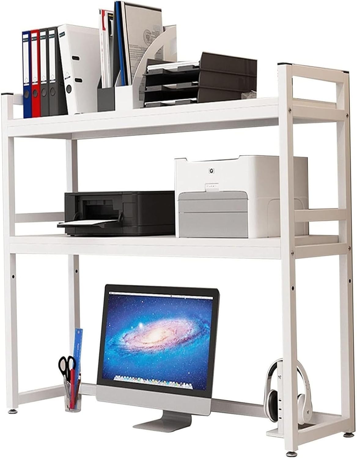 QYZUJIKL Desktop-Bücherregal Desktop-Bücherregal/Bücherschrank - 2-stufiges industrielles Computer-Schreibtisch-Desktop-Regal, verstellbares Schreibtisch-Bücherregal-Organizer-Rack