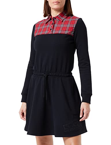 Love Moschino Damen Long Sleeves in 100% Cotton Fleece With Drawstring At The Waist And Round Skirt Dress, Red Green, 44 EU