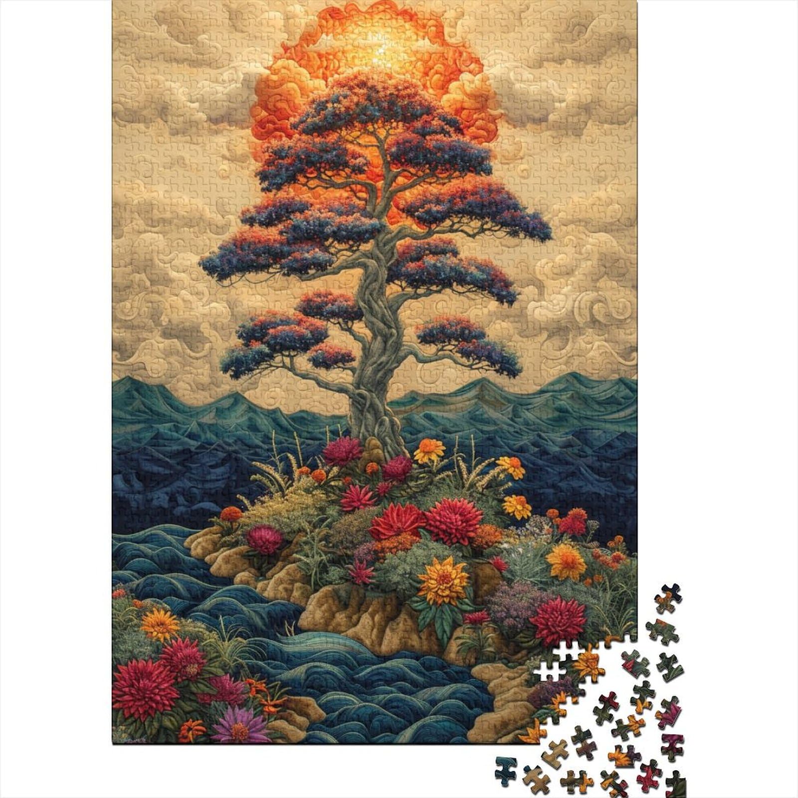 Farbenfrohe Puzzles mit dem Lebensbaum für Erwachsene und Jugendliche von Art Jigsaw Puzzles für Erwachsene, 1000 Teile, Entspannungspuzzles, Denksportaufgaben (Größe 75x50cm)