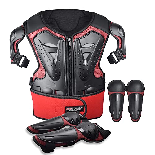 ELCYCO Kinder Dirt Bike Gear Motorrad Rüstung Anzug Reiten Schützende Motocross-Ausrüstung Brust und Rücken Knie Ellenbogen Protektoren zum Radfahren (Rot)