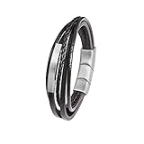 s.Oliver Armband Edelstahl Leder Herren Armschmuck, 20+1,5 cm, Silber, Wordt geleverd in geschenkverpakking, 2022624