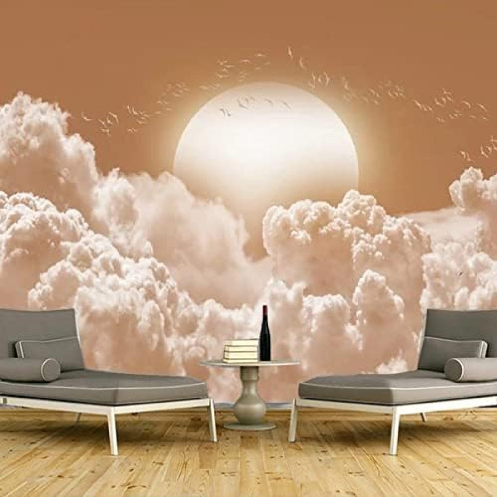 XLMING Kunst Ölgemälde Weiße Wolke Sonnenaufgang 3D Tapete Wohnzimmer Sofa Schlafzimmer Esszimmer Home Dekoration Wand-430cm×300cm