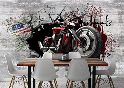 Graffiti Gebrochene Wand Motorrad 3D Tapete Poster Restaurant Schlafzimmer Wohnzimmer Sofa TV Dekorative Wand-250cm×170cm