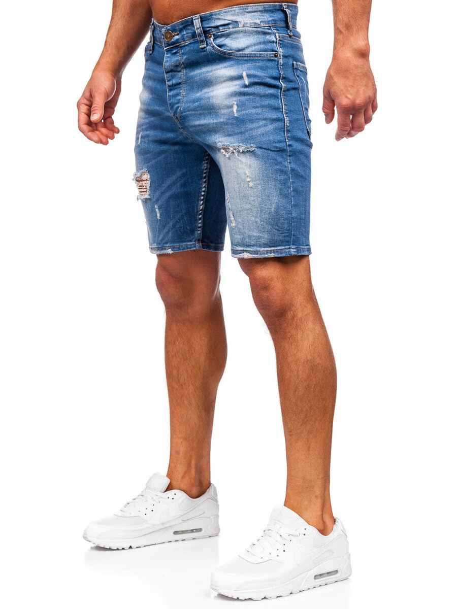 BOLF Herren Jeans Shorts Kurze Jeanshose Stretch Denim Bermudas Kurze Hose Cargo Cargoshorts Used Look Baumwolle Sommer Freizeithose Slim Fit 0584 Dunkelblau S [7G7]