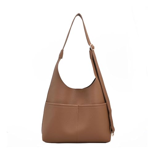 ohodhmnu Damen Tragetasche, 2023 Neue PU Lychee Textur Schultertasche Einfarbig Einkaufstasche Große Kapazität Crossbody Tasche für Mädchen Frauen Trendige Tasche, braun, With pendant