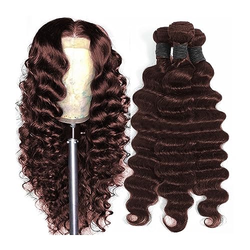 Human Hair Bundles Braune Körperwellen-Menschenhaar-Webart-Bündel, 100% Echthaar, 20,3–76,2 cm, Nr. 4, lose, tiefe Wellen-Bündel, Echthaar-Doppelschuss-Haarweberei human hair weave (Size : Remy Hair