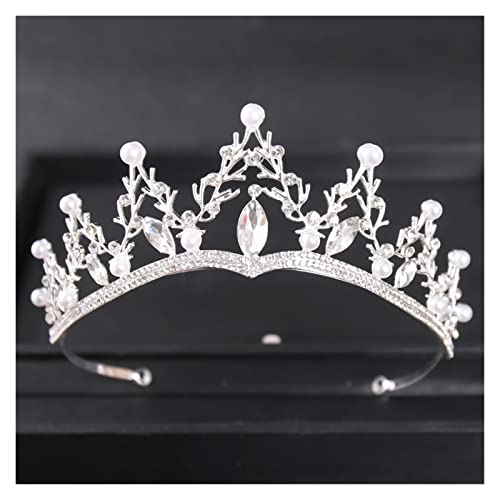 AIHEDOUJ Silber Farbe Kristall Krone Frauen Braut Hochzeit Strass Prinzessin Diadem Tiara Haarschmuck Zubehör Kopfschmuck (Größe: Silber) Stirnbänder (Größe: Silber)