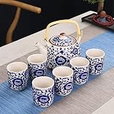 1 Kanne und 6 Tassen, kreatives Keramik-Tee-Set, handgefertigte Teekanne, Tasse, chinesisches Porzellan, Geschenk, GungFu Blumen-Tee, Teegeschirr, Büro, Reisen, Teegeschirr, Blau und Weiß, s