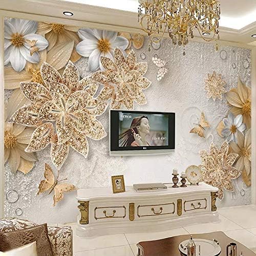 XLMING Abstrakter Luxus Gold Schmetterling Und Blume 3D Tapeten Home Esszimmer Sofa Schlafzimmer Wohnzimmer TV Hintergrund-250cm×170cm