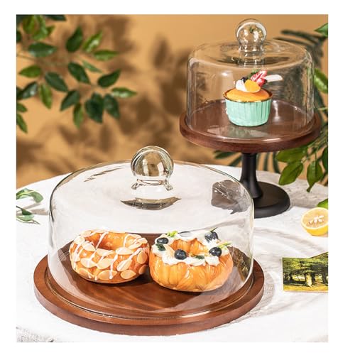 Dxcaicc Tortenständer Tortenteller Mit Deckel Holzkuchenständer Mit Kuppel Display Dessertständer Für Party, Hochzeit, Geburtstag, Babyparty,10 Inch with Lid