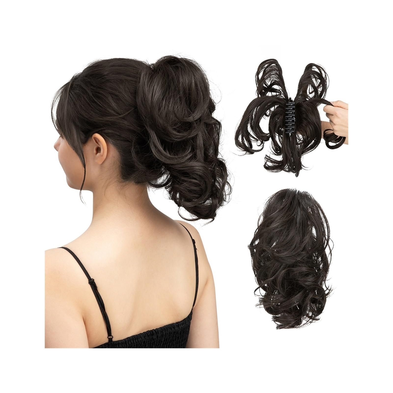 Haarteile Haarknoten Synthetische DIY Klaue Clip In Pferdeschwanz Haarverlängerungen Haarteil Haarknoten Gefälschte Schwarzblond Naturhaar Falscher Zopf for Frauen Brötchen Haare(4)