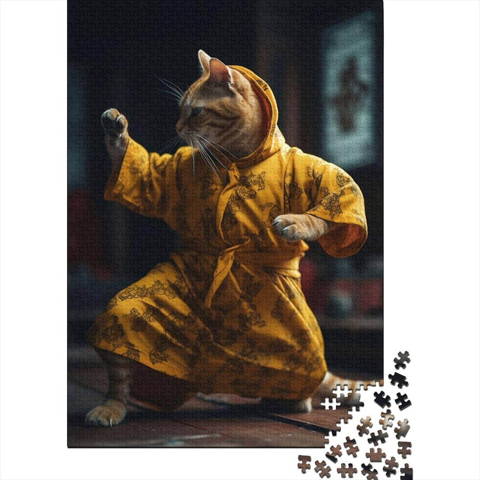 Kampfsport-Karate-Katzen-Puzzle für Erwachsene und Teenager, 1000-teiliges Puzzle für Erwachsene und Teenager, Entspannungspuzzle-Spiele, Denksport-Puzzle (Größe: 75 x 50 cm)