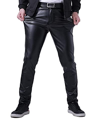 Idopy Herren Sommer Business Thin Slim Fit PU Kleid Kunstleder Hosen Jeans