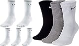 Nike 8 Paar Herren Damen Socken Lang Weiß oder Schwarz oder Weiß Grau Schwarz Set Paket Bundle, Größe:46-50, Farbe:weiß weiß/grau/schwarz