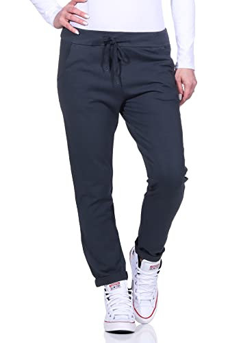 Mississhop 354 Jogginghose Damen Baumwolle | Sporthose Lang Slim Fit | Sweatpants Women Baggy High Waist | Laufhosen mit Seitentaschen | Freizeithose Frauen | Trainingshose Fitness Jogger Dunkelgrau