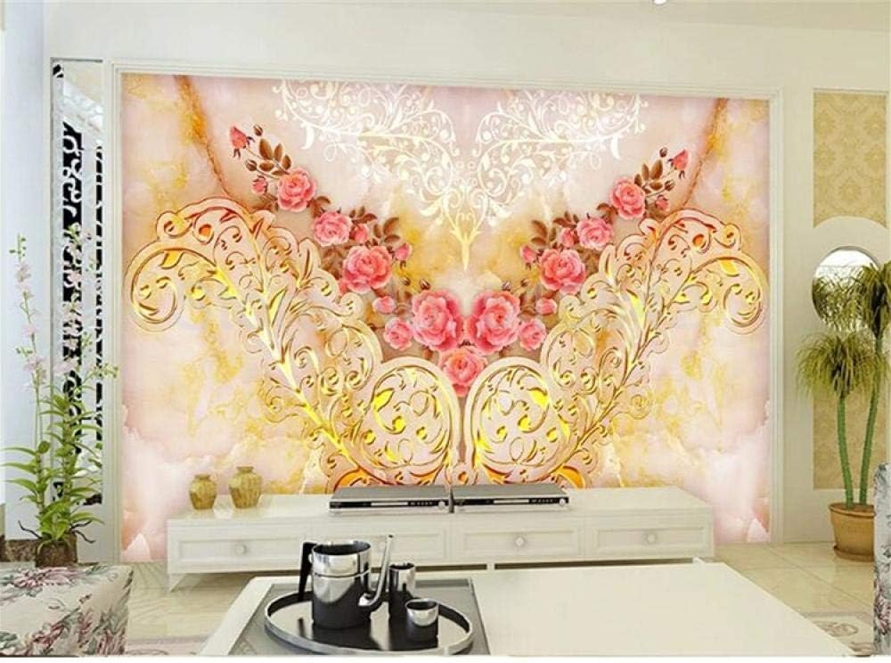 Marmoriertes Rosa Blumenmuster 3D Tapete Poster Restaurant Schlafzimmer Wohnzimmer Sofa TV Dekorative Wand-430cm×300cm