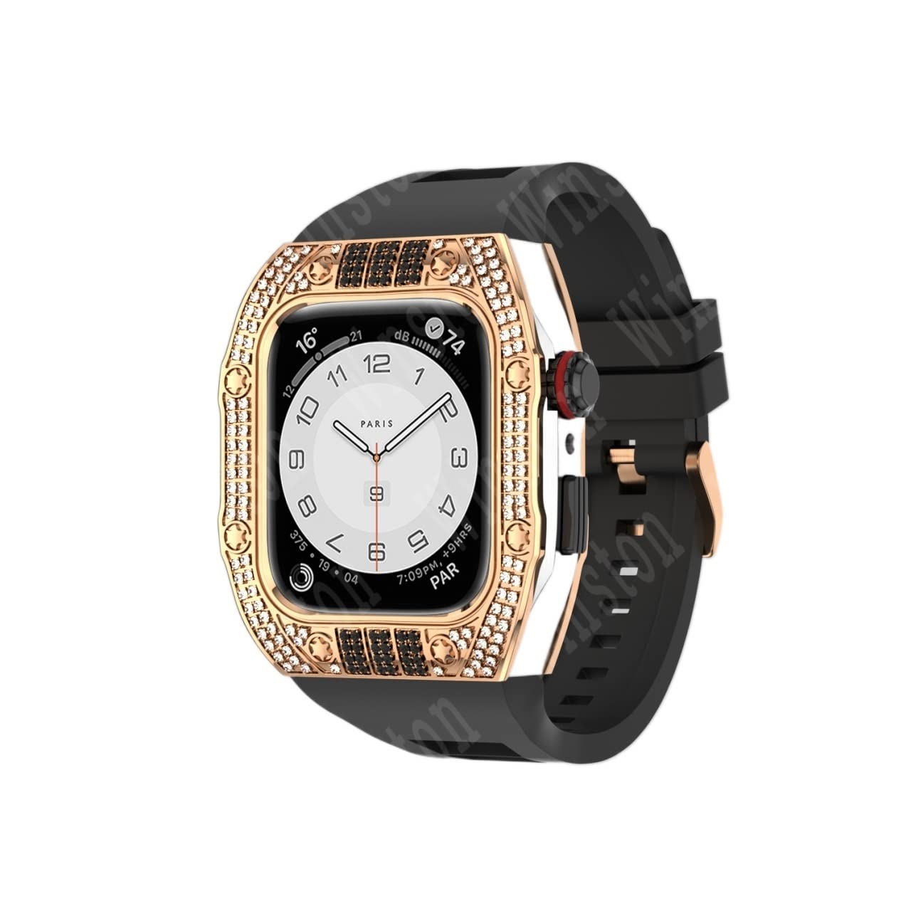 KANUZ Luxuriöses Diamantengehäuse-Modifikationsset, Mod-Metallrahmen-Lünette für Apple Watch Band 7, Gehäuse, 44 mm, 45 mm, Armband für iWatch 7, 6, 5, 4, Set (Farbe: RGB-Diamanten, Größe: 45 mm für