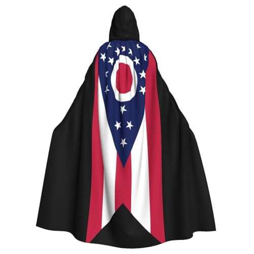 WURTON Ohio State Flag Print Elegance Hooded Cloak for Halloween Carnival Theme Parties Cosplays Adults Unisex