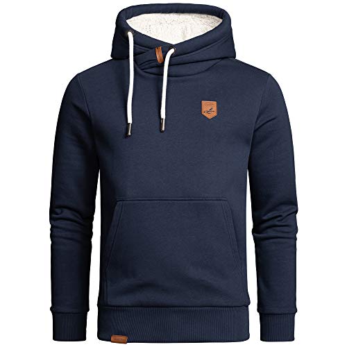 Amaci&Sons Herren Basic Kapuzenpullover Sweatjacke Pullover Plüsch Hoodie Sweatshirt 4054 Navyblau M