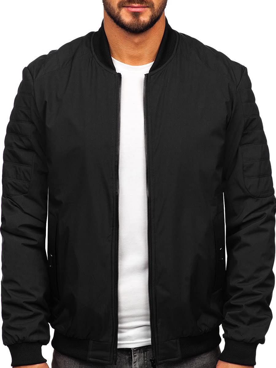 BOLF Herren Übergangsjacke Bomberjacke Steppjacke Reißverschluss Daunen-Optik Stehkragen Freizeitjacke Sportjacke Moderne Outdoor Casual Elegant 84M3007 Schwarz XXL [4D4]