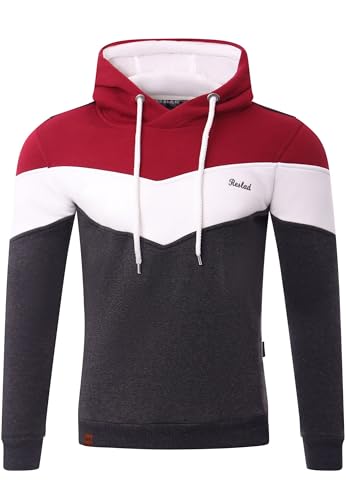 Reslad Kapuzenpullover Herren Sweatshirt | Hoodie Männer Pullover aus bequemer Baumwolle RS-1008 Bordeaux-Anthrazit XL