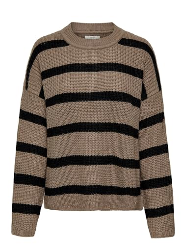 JdY Damen JDYJUSTY L/S Stripe Pullover KNT NOOS Strickpullover, Walnut/Stripes:Black, XS