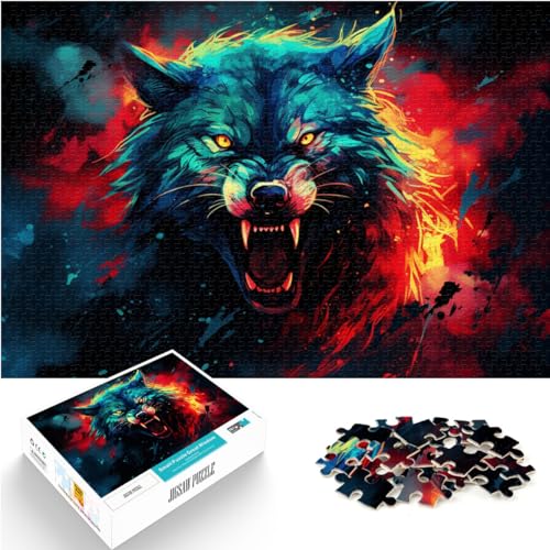 Puzzles Geschenke Spielzeug Wolf mit offenem Maul für Erwachsene Puzzles 1000 Teile Holzpuzzle Schwierige Schwere Puzzles für Frauen Männer 1000 Teile (50x75cm)