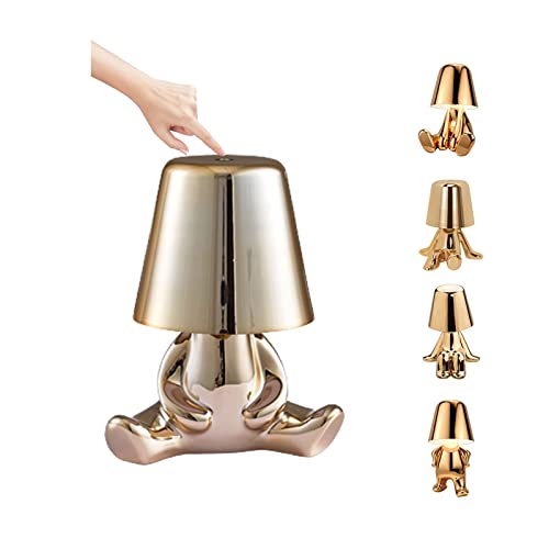 Nachttischlampe Touch Dimmbar, Thinker Lamp Collectiont Tischlampe Kabellos Akku mit 3 Helligkeitsmodi, Gold Man Dekorative Schreibtischlampe Kreatives Nachtlicht für Wohnzimmer, Schlafzimmer, Büro (