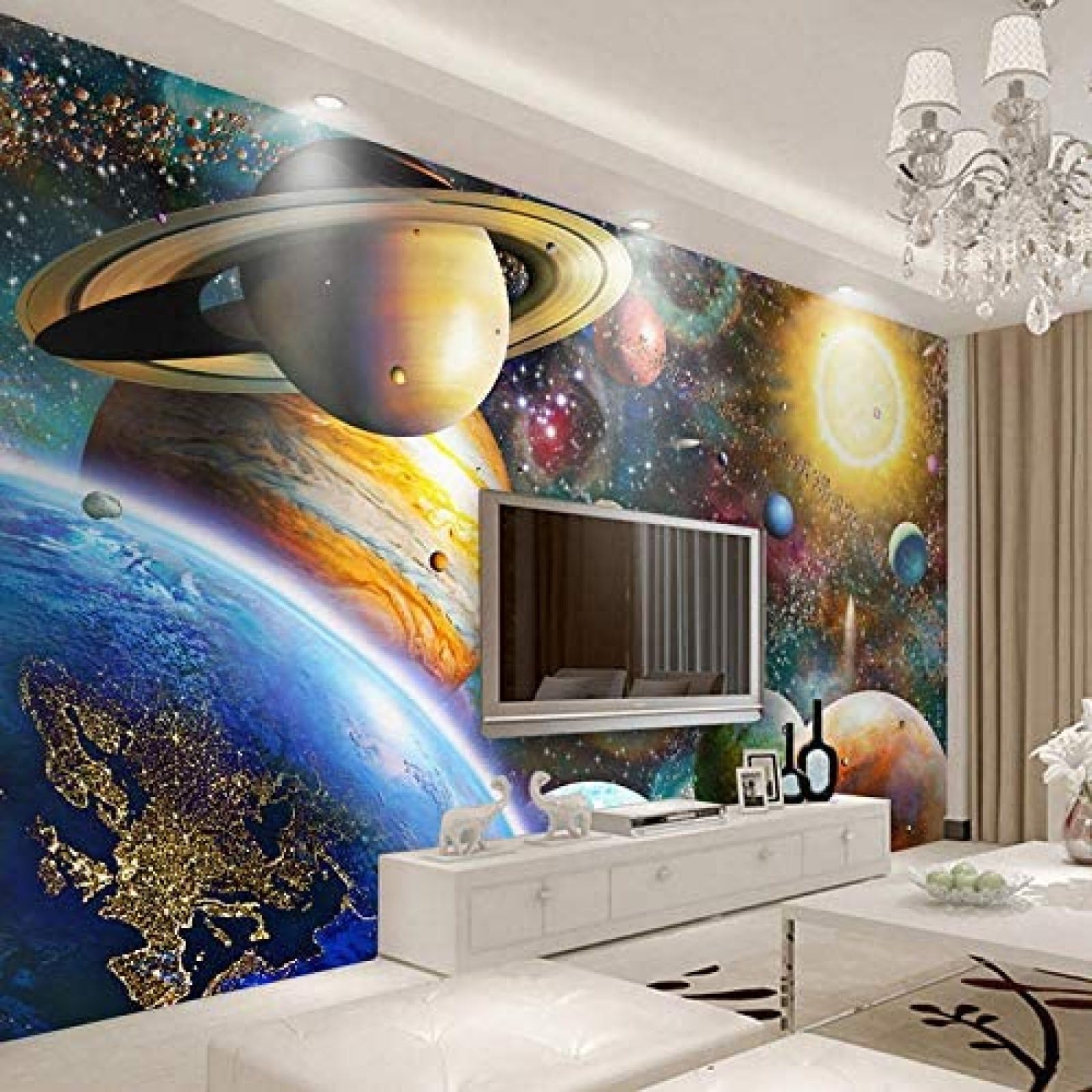 Großes Wandbild 3D Universum Weltraumtapete Kinderzimmer Galerie Tapete Wandbild TV Wandbild Tapete Wanddekoration fototapete 3d Vlies wandbild Schlafzimmer-350cm×256cm