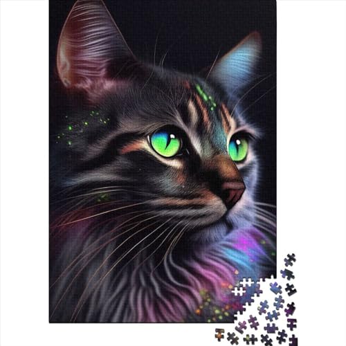 Katzen-Pop-Art-Tiergesicht-Holzpuzzle für Erwachsene und Jugendliche von schwierigen, anspruchsvollen Puzzles, 1000 Teile, pädagogisches Stressabbau-Spielzeugpuzzle, 29,53 x 19,69 Zoll