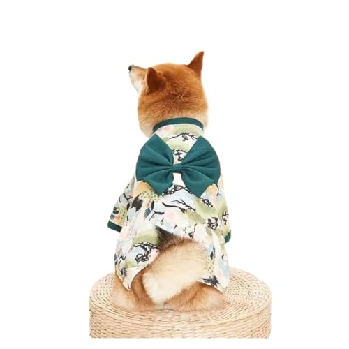 Dünner Katzen- und Hundemantel, Kimono, Sommer, Haustierkleidung für Katzen und Hunde, niedlicher Druck mit Schleife, Sphynx-Kleidung, Outfit (grün, 7 Stück, 13,5–20 kg)