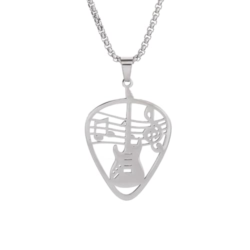 GZHENGZG Herren Halskette und Damen Halskette Hohles Design Gitarre Pick Bass Note Halskette Männlich und Weiblich Geeignet für Musikliebhaber Anhänger Rock Punk Schmuck Geschenk