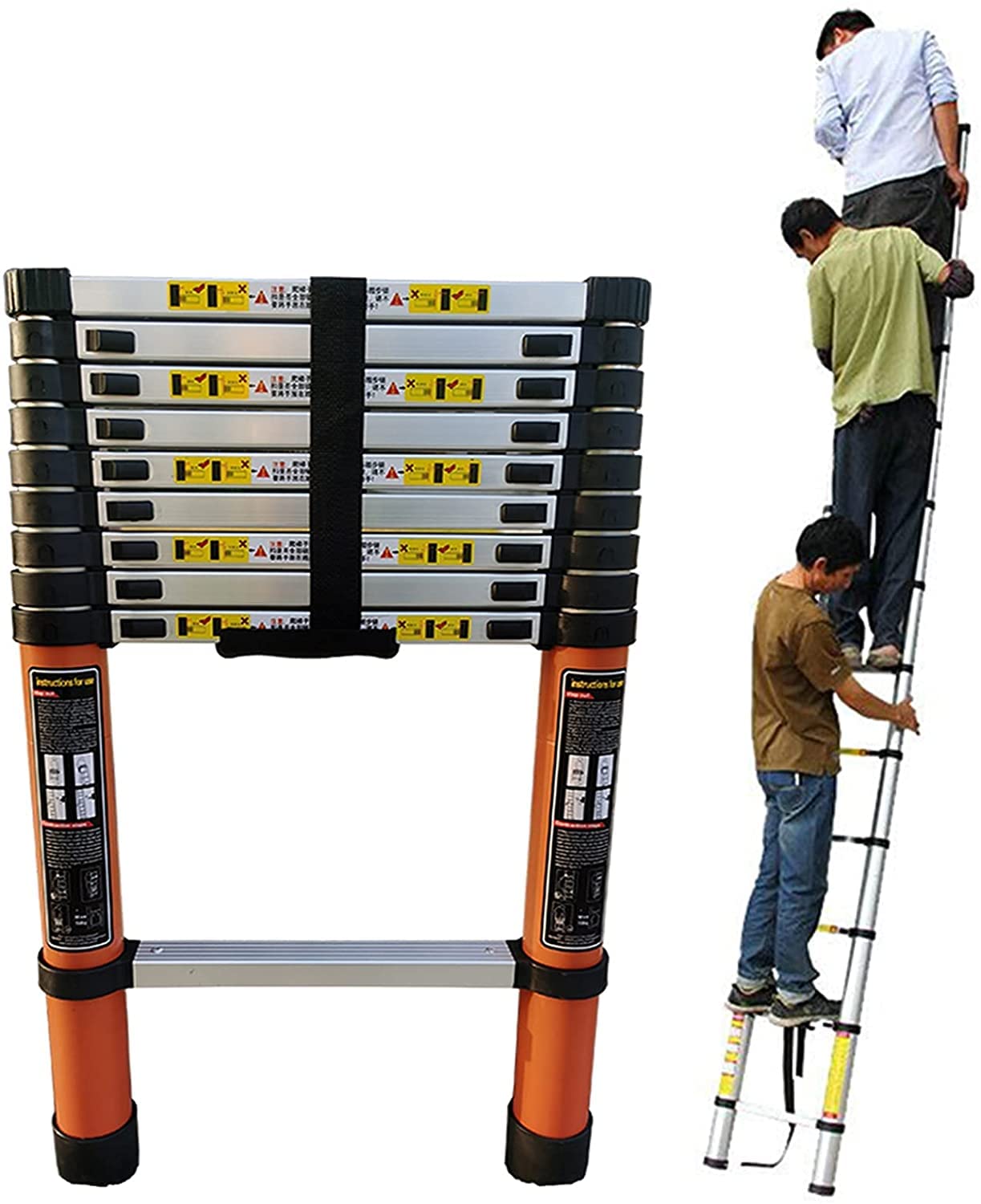 Hochleistungs-Teleskopleiter, zusammenklappbar, 6,2 m, 6 m, 5 m, 4 m, 3,8 m, 3,2 m, 2,6 m, 2 m, ausziehbare Teleskopleiter aus Aluminium für Dachböden, Tragkraft 150 kg (Größe: 2 m/6,5 Fuß) (2,6