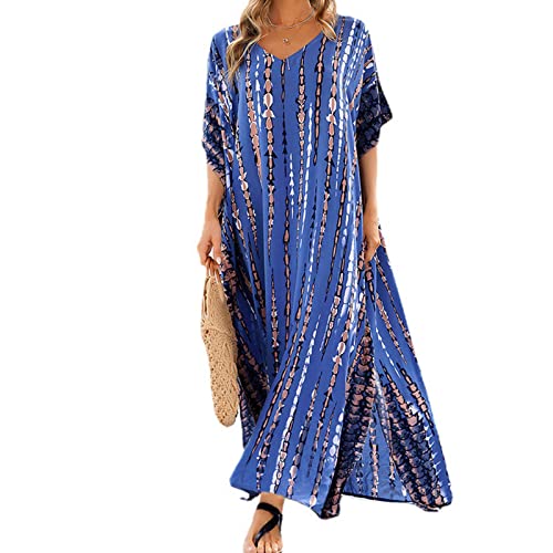 Übergroßer Kaftan, V-Ausschnitt, Strand-Badeanzug, gestreifter Druck, lockerer Kaftan, Kaftan für Wasser