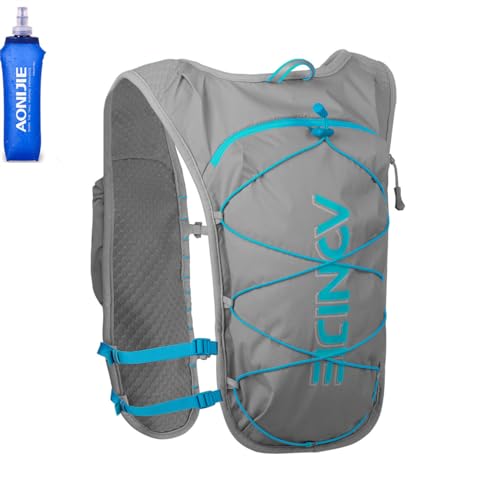 AONIJIE 5L Leichter Outdoor Trinkrucksack Wanderweste Tasche Marathon Laufen Radfahren Sporttasche (Grau + 2 Stück 500ml Flaschen)