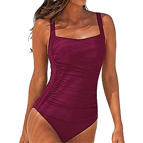 SEDEX Badeanzug Damen Sexy Einteiler Badeanzug Damen Bauchweg Monokini Sport Bademode Frauen Mollige Große Größe Schwimmanzug(Rot,XXL)