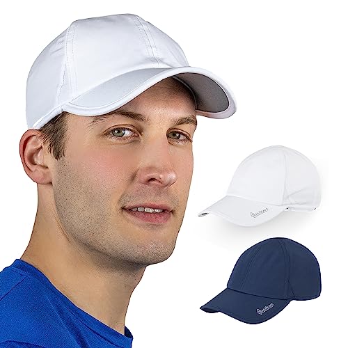 TrailHeads Cap Herren Sommer mit UV-Schutz - Schnell Trocknende Sport Kappe Herren Sommer - UPF 50 Laufkappe Herren für den Sommer - weiß & Marineblau Doppelpack