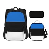 WURTON Trendige Rucksacktaschen mit Estland-Motiv, Lunchbox, Federmäppchen, 3-in-1, verstellbares Rucksack-Set, Schwarz, Einheitsgröße, Schwarz , Einheitsgröße