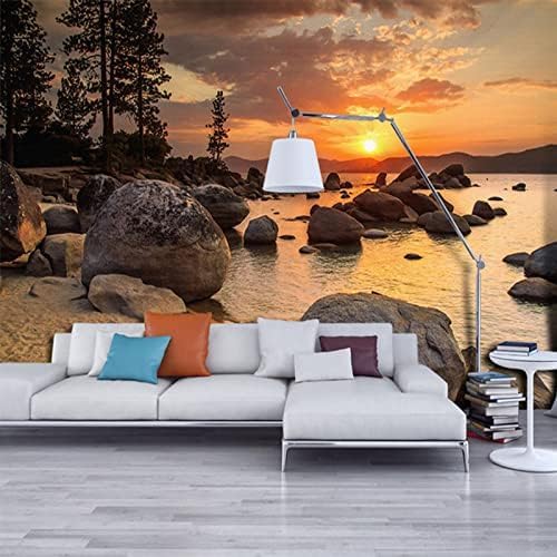 XLMING Schöner Sonnenuntergang Rocky Seaside Blick 3D Tapete Home Dekoration Wohnzimmer Sofa Schlafzimmer Tv Hintergrund Wand-200cm×140cm