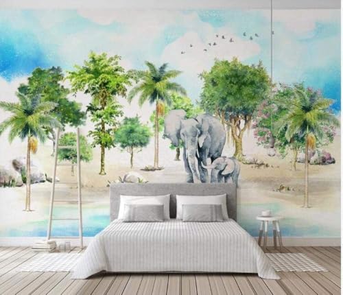 Tropischer Wald Tier Elefant 3D Tapete Poster Restaurant Schlafzimmer Wohnzimmer Sofa TV Dekorative Wand-400cm×280cm