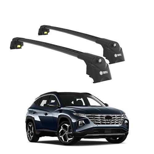 TURTLE Dachträger für Autos Hyundai Tucson (NX4) 2022-2023, 109 cm Barrenlänge 75 kg Tragfähigkeit Aluminium Dachgepäckträger, Abschließbar - Einstellbar Fahrradträger Skitrager-Schwarz