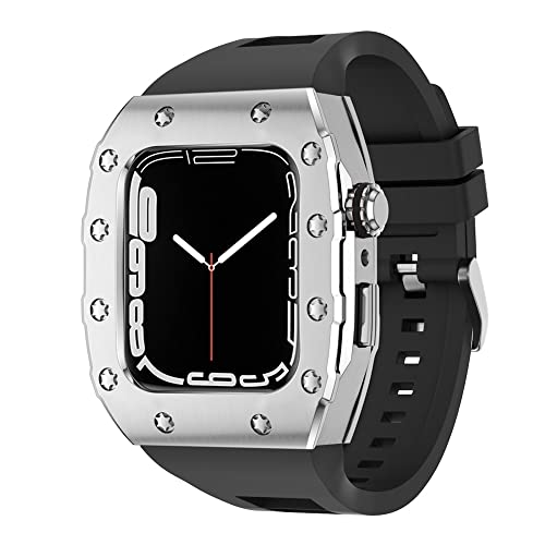 TONECY 45 mm luxuriöses Metallgehäuse Silikonarmband für Apple Watch, Mod Kit, 44 mm Modifikationsset für iWatch Serie 8, 7, SE, 6, 5, 4, Band (Farbe: SB, Größe: 45 mm für 8/7)