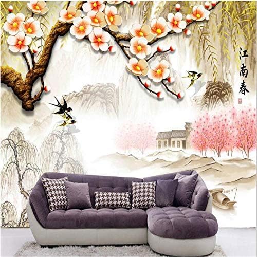 XLMING Pflaumenblüten-Szenerie Küche Esszimmer Arbeitszimmer Wohnzimmer TV Hintergrund Wand 3D Tapete-150cm×105cm