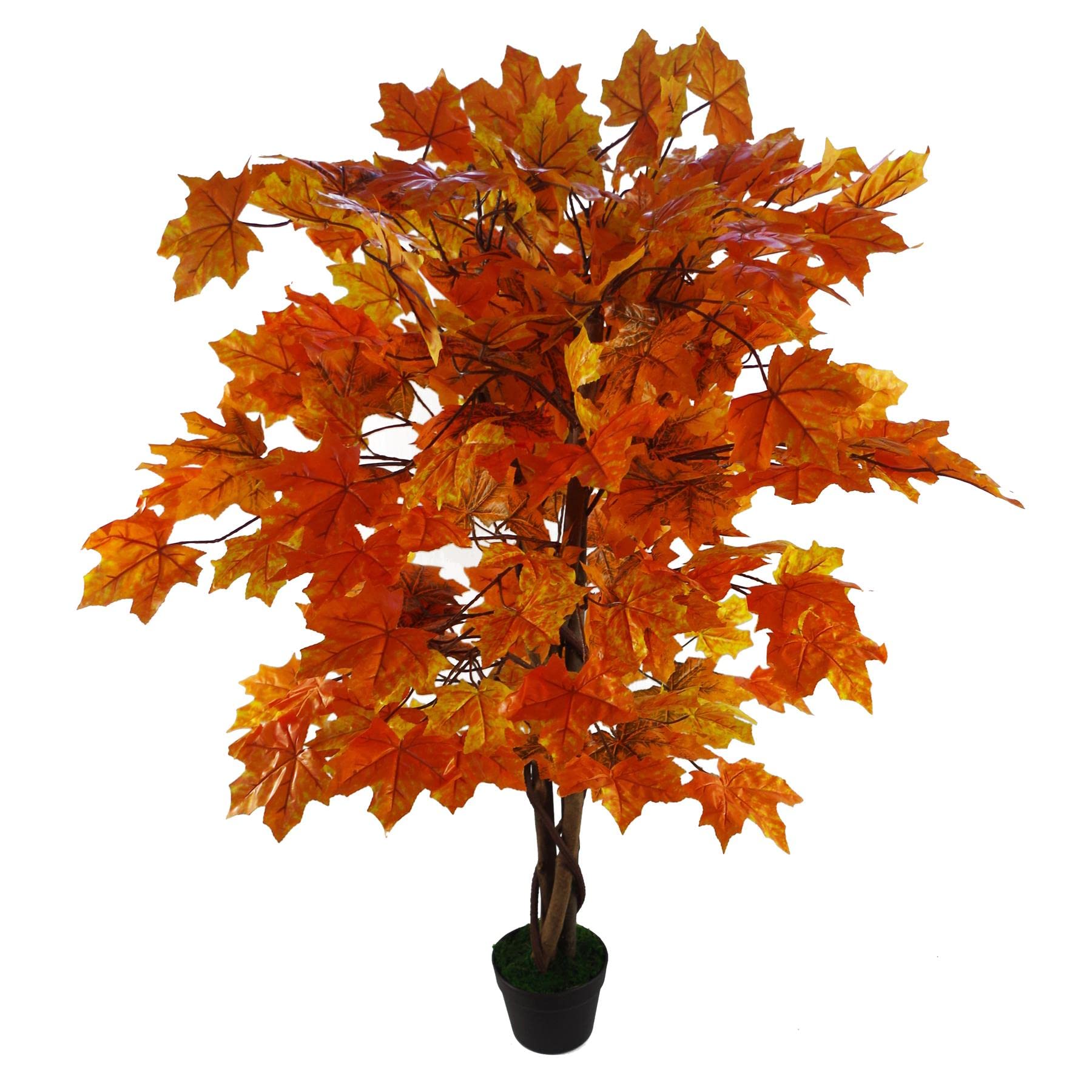 Leaf Künstlicher Ahornbaum, 125 cm, Schwarz, Kunststoff, Topf-Design, UK, Holz, Orange