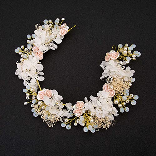 AIHEDOUJ Hochzeit Haarschmuck Kristall Perlen Haargürtel Hochzeit Braut Haarschmuck Blumen Haarschmuck Braut Tiara Schals