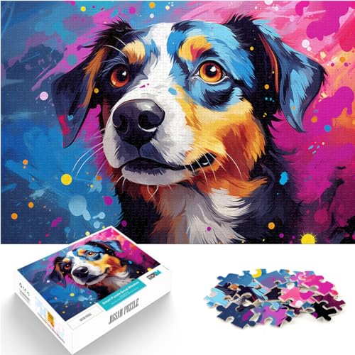 Puzzle, farbenfroher Psychedelischer Jack Russell Terrier, 1000 Teile, Holzpuzzle, Spielzeug, Puzzle, Lernspiele, Stressabbau-Puzzle, 1000 Teile (50 x 75 cm)