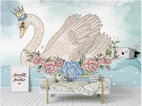 Schwan Blaue Blumen Rosa Blumen 3D Tapete Poster Restaurant Schlafzimmer Wohnzimmer Sofa TV Dekorative Wand-350cm×256cm