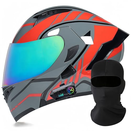 Modularer Motorrad-Bluetooth-Helm, DOT/ECE-Zugelassener, Hochklappbarer, Integrierter Motorradhelm Für Männer Und Frauen Mit Doppelvisier, Integriertem Dual-Lautsprecher 15,L59 ~ 60cm